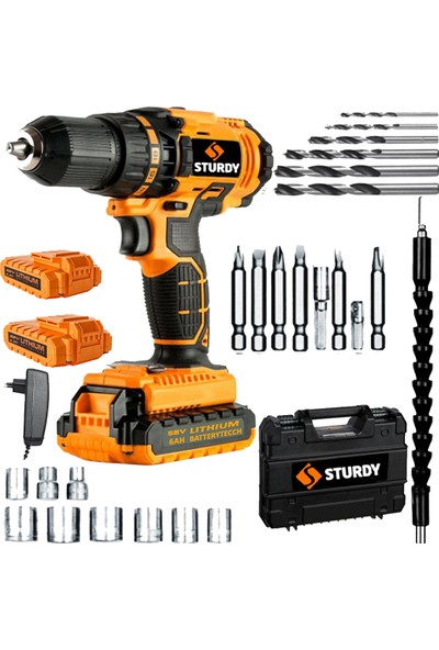 Sturdy Japon Technology 58V8AH C-E-S Seri Darbeli Metal Şanzuman Şarjlı Çift Akülü Matkap 27PRÇ Uç Setli