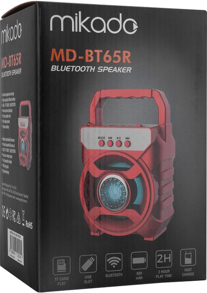 MD-BT65R 5W 800mAh 3.7V Bluetooth Taşınabilir Speaker Kırmızı