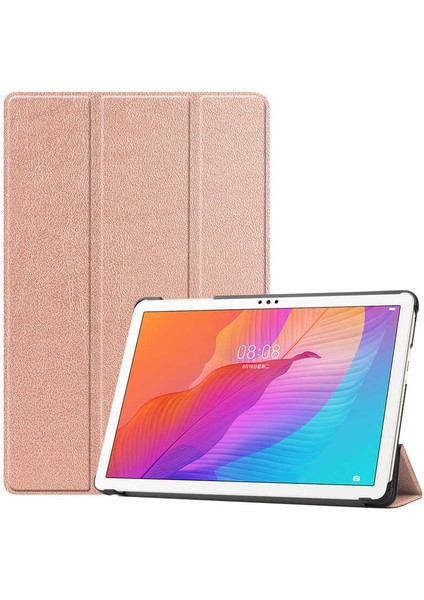 Huawei Mate Pad T10S Kılıf Smart Cover Katlanabilir Standlı Tablet Akıllı Kapak Rose Gold