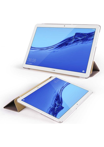 Huawei T5 10 İnç Kılıf Smart Cover Katlanabilir Standlı Tablet Akıllı Kapak Altın