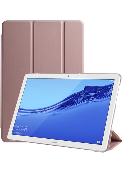 Huawei T5 10 İnç Kılıf Smart Cover Katlanabilir Standlı Tablet Akıllı Kapak Rose Gold