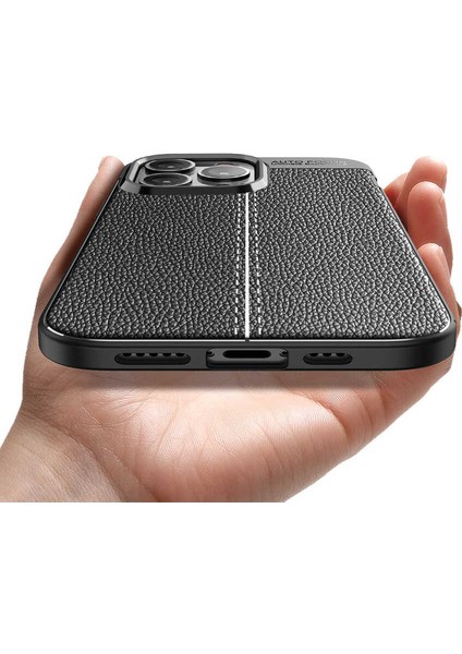 Apple iPhone 13 Mini Kılıf Rugan Armor Deri Görünümlü Yüksek Kalite Silikon Niss Siyah