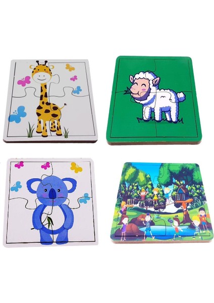 Woodylife Ilk Puzzlem Bebek Zürafa,mavi Koala,koyun ve Ağaç Evde Oynayan Çocuklar 4 Lü 4 Parça Puzzle Yapboz Eğitici Çocuk Oyuncak