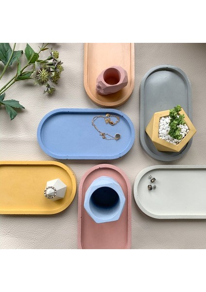 Dekoratif Oval Beton Biblo Tabak Beton Takı Tabağı Mum Tabağı Organizer Mumluk Tütsülük fiyatları