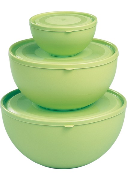 Kapaklı Yuvarlak Kase 3'lü Set Milenyum Yeşil Renk 0,6 L + 2,5 L+ 4 L