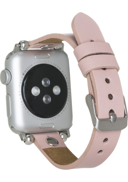 Apple Watch Uyumlu Deri Kordon 38-40MM Ferro Silver Trok Nu2 Pembe