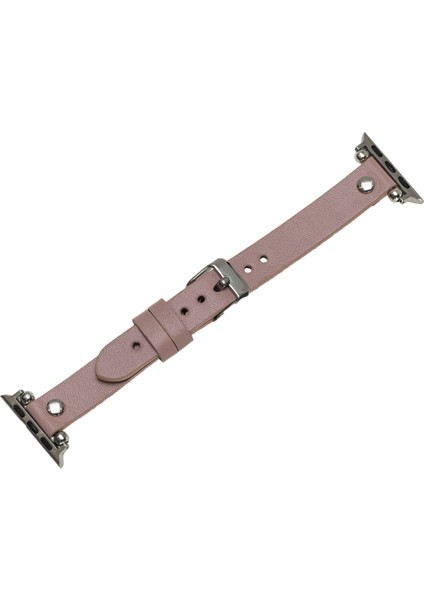 Apple Watch Uyumlu Deri Kordon 38-40MM Ferro Silver Trok Nu2 Pembe