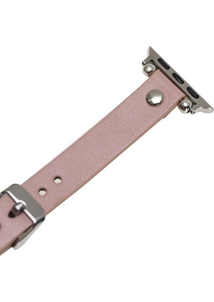 Apple Watch Uyumlu Deri Kordon 38-40MM Ferro Silver Trok Nu2 Pembe