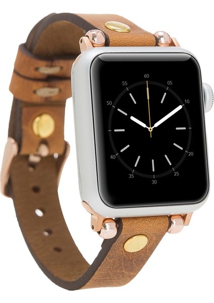 Apple Watch Uyumlu Deri Kordon 38-40MM Ferro Gold Trok G19 Taba