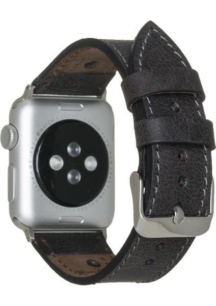 Apple Watch Uyumlu Deri Kordon 42-44MM Troklu Siyah