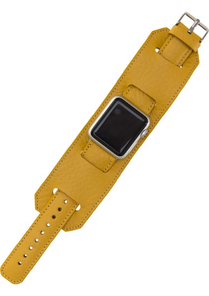 Apple Watch Uyumlu Deri Kordon 42-44MM Cuff FL12 Sarı