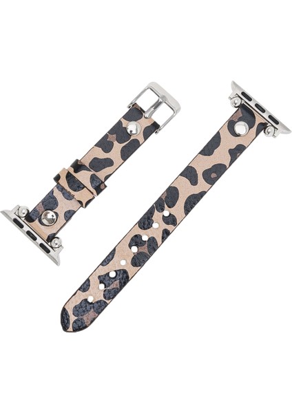 Apple Watch Uyumlu Deri Kordon 42-44MM Silver Trok Leopar Ne fırsatları