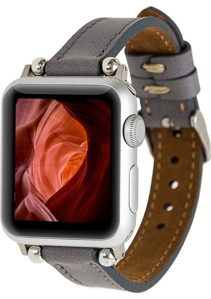 Apple Watch Uyumlu Deri Kordon 38-40MM Ferro Rst9 Gri