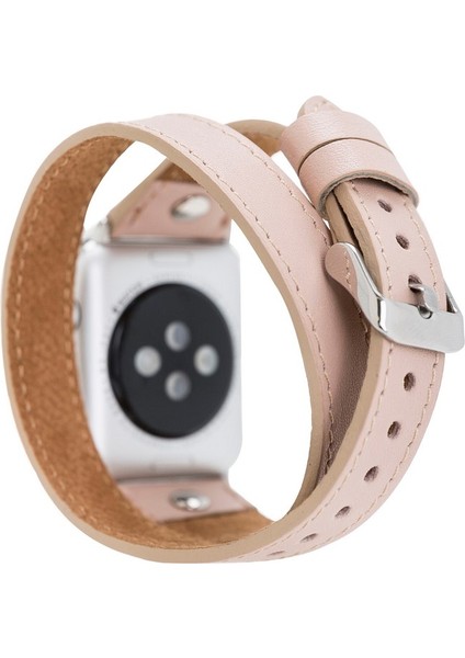 Apple Watch Uyumlu Deri Kordon 42-44MM Slim Çift Tur Silver Trok Nu1 Pembe fiyatları