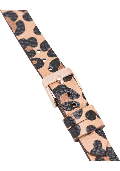 Bull Cover Bouletta Fitbit Versa 2-3 Seri Uyumlu Deri Kordon Rose Gold Troklu Leopar