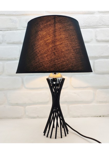 Siyah Burgu Metal Ayaklı Gümüş Kromtoplu 30'luk Siyah Kumaş Şapkalı Abajur Masa Lambası fiyatları
