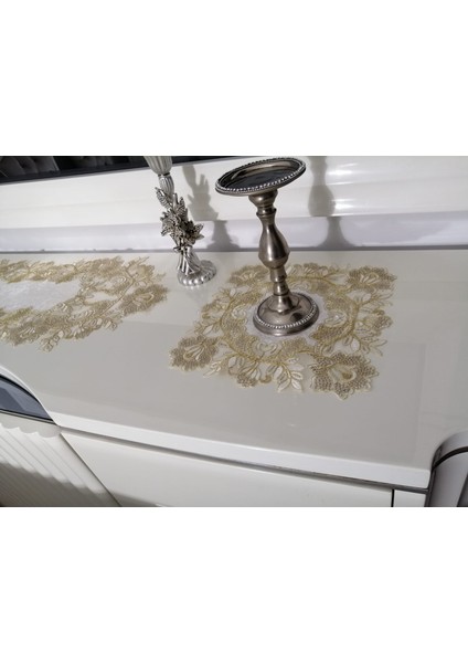 Fransız Dantel 5 Parça Salon Takımı,runnerli Masa Örtülü Rose Model fiyatları