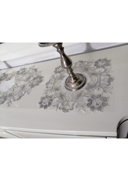 Fransız Dantel 5 Parça Salon Takımı,runnerli Masa Örtülü Rose Model fiyatları