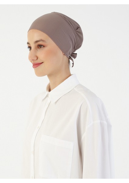 Nefes Alan Kumaş Geniş Ebatlı Bağcıklı Bone - Koyu Vizon - Ecardin fırsatları