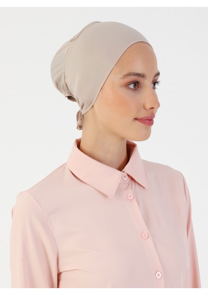 Nefes Alan Kumaş Geniş Ebatlı Bağcıklı Bone - Açık Vizon - Ecardin fırsatları