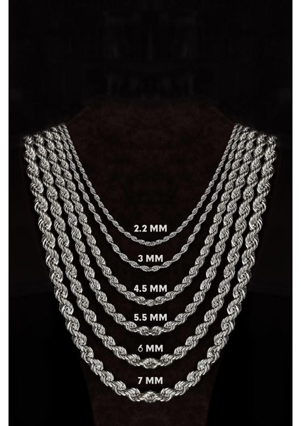 2mm Erkek Bayan Burma Model Halat Gümüş Kolye Zincir Gklhltburma-Gms
