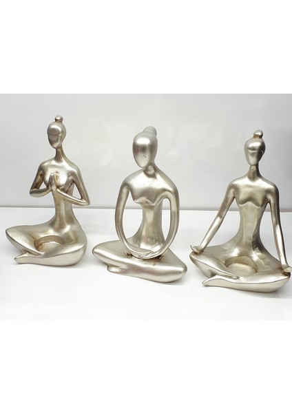 Dekoratif Üçlü Yoga Yapan Tealight Kadın Gri fiyatları