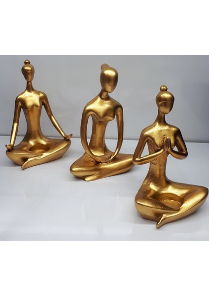 Dekoratif Üçlü Yoga Yapan Tealight Kadın Altın