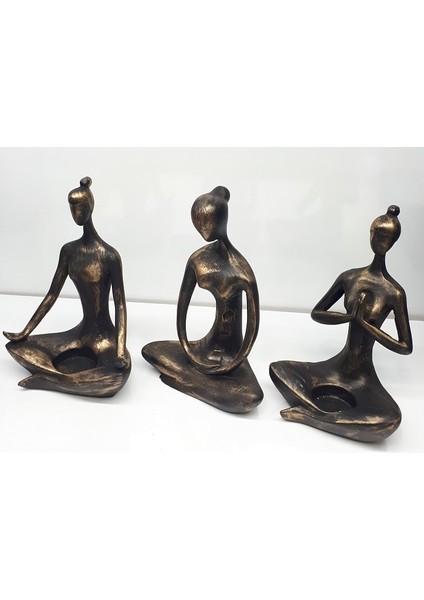 Dekoratif Üçlü Yoga Yapan Tealight Kadın Antik