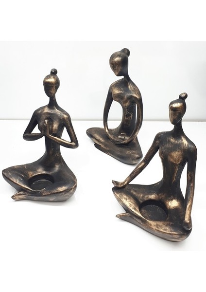 Dekoratif Üçlü Yoga Yapan Tealight Kadın Antik fiyatları