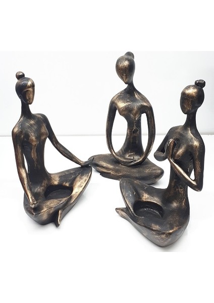 Dekoratif Üçlü Yoga Yapan Tealight Kadın Antik modelleri