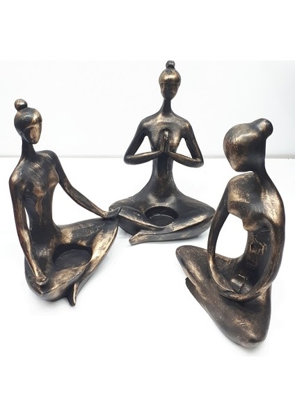 Dekoratif Üçlü Yoga Yapan Tealight Kadın Antik fırsatları