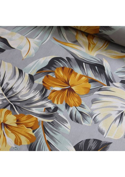 Tropik Gri Mavi Nevresimlik Poplin Kumaş