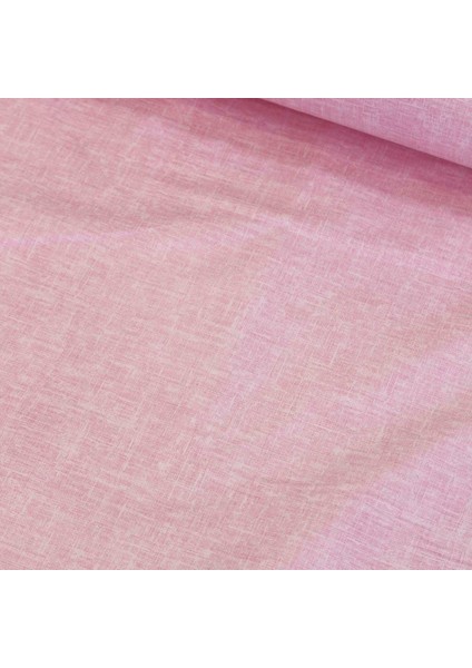 Şeker Pembe Keten Efekti Nevresimlik Poplin Kumaş