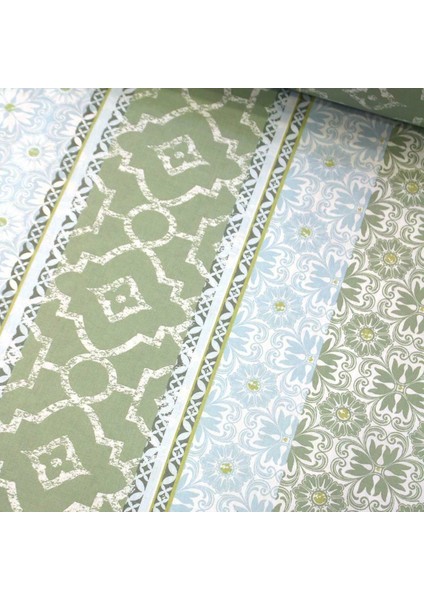 Yeşil Mavi Damask Çizgi Nevresimlik Poplin Kumaş