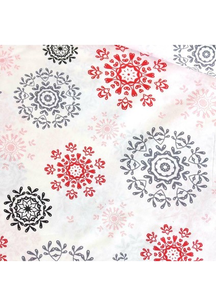 Kırmızı Gri Mandala Nevresimlik Poplin Kumaş