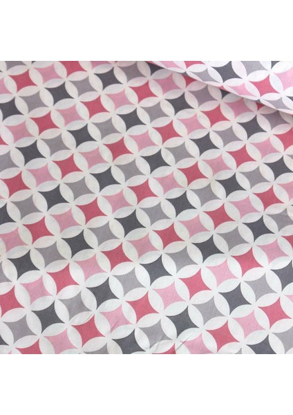 Pembe Gri Geo Nevresimlik Poplin Kumaş