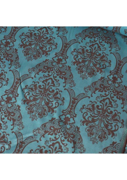 Turkuaz Kahve Damask Pamuk Saten Nevresimlik Kumaş