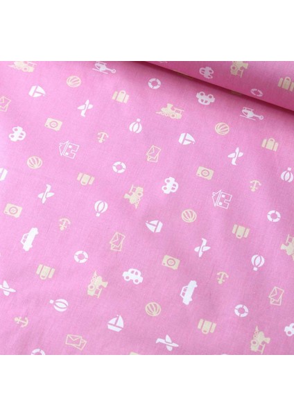 Pembe Arabalı Poplin Kumaş