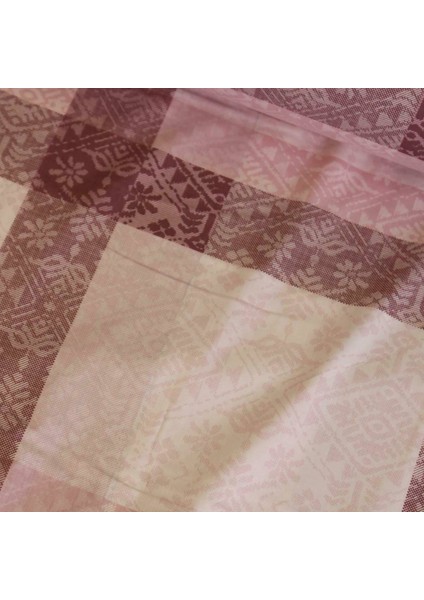 Pembe Pudra Etnik Desen Nevresimlik Poplin Kumaş