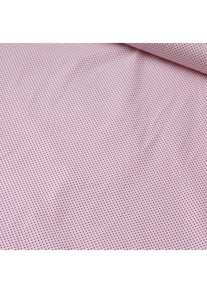Beyaz Zemin Üzerine Pembe Puantiye Poplin Kumaş