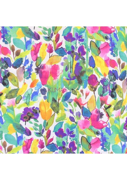 Beyaz Zemin Rengarenk Çiçek Dijital Baskı Petek Kumaş