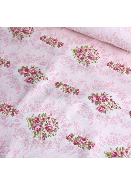 Pembe Minik Güller Vintage Nevresimlik Poplin Kumaş