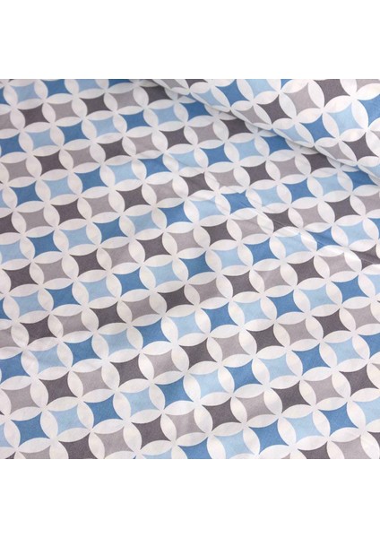 Mavi Gri Geometrik Nevresimlik Poplin Kumaş