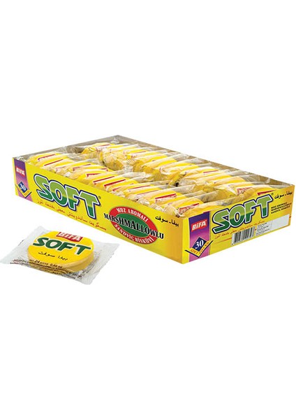 Soft Muz Aromalı Kaplamalı Marsmallowlu Sandwiç Bisküvi 20 gr x 30