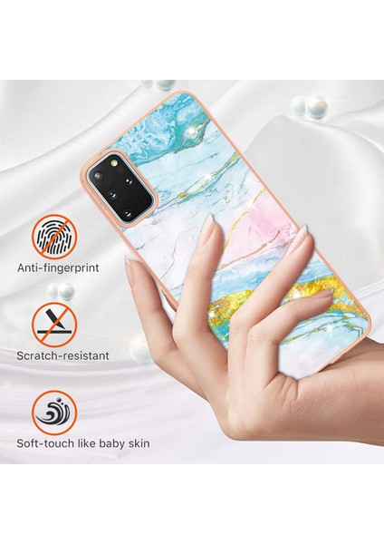Samsung Galaxy S20+ Plus Için Mermer Desen Yumuşak Tpu Tampon Kılıf Kapak Turkuaz - Beyaz (Yurt Dışından)