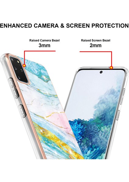 Samsung Galaxy S20+ Plus Için Mermer Desen Yumuşak Tpu Tampon Kılıf Kapak Turkuaz - Beyaz (Yurt Dışından)