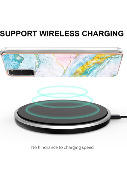 Samsung Galaxy S20+ Plus Için Mermer Desen Yumuşak Tpu Tampon Kılıf Kapak Turkuaz - Beyaz (Yurt Dışından)