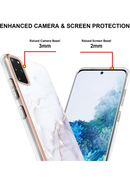 Samsung Galaxy S20+ Plus Için Mermer Desen Yumuşak Tpu Tampon Kılıf Kapak Beyaz (Yurt Dışından)