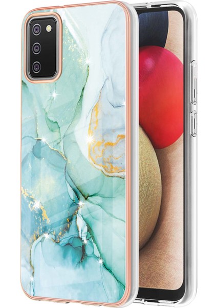 Samsung Galaxy A02S Için Mermer Desen Yumuşak Tpu Tampon Kılıf Kapak Turkuaz (Yurt Dışından)