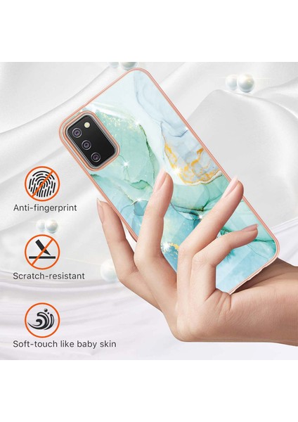 Samsung Galaxy A02S Için Mermer Desen Yumuşak Tpu Tampon Kılıf Kapak Turkuaz (Yurt Dışından)